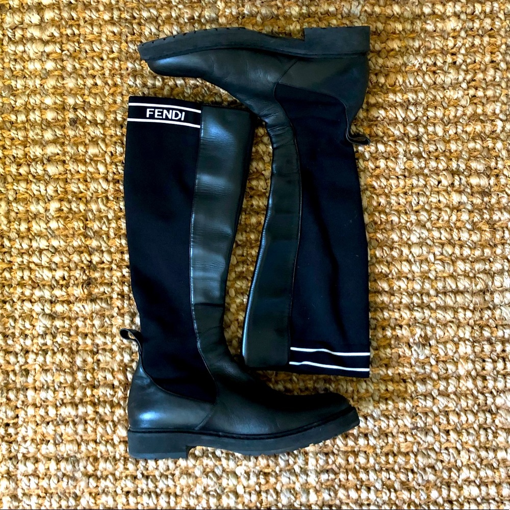 Fendi black leather stretch boots, size 8.5 (eur. 38.5)